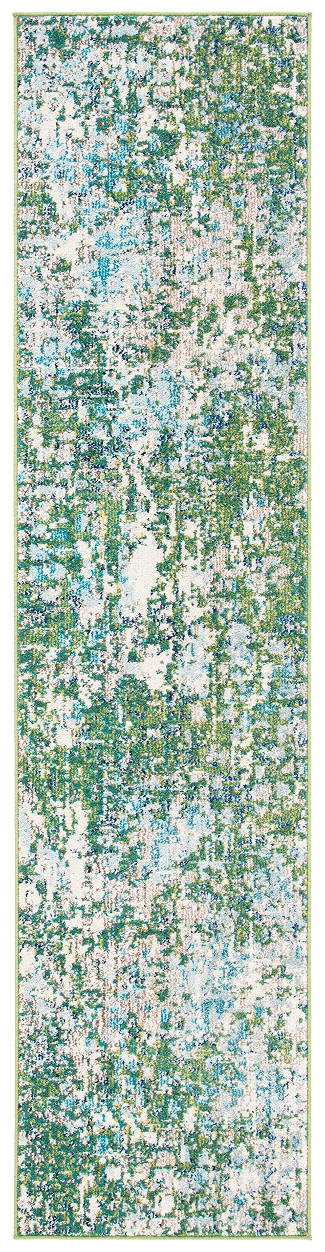 Safavieh Madison Collection Runner Rug - 2' X 8', Green & Turquoise, Boho Abstract Distressed Design, Non-Shedding & Easy Care,